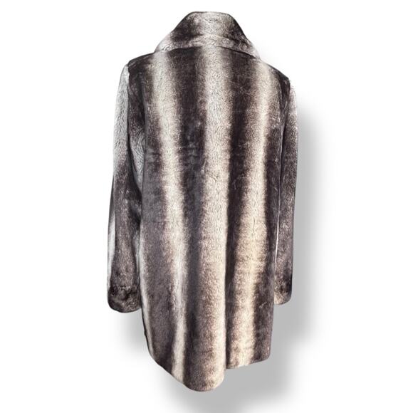 Vintage Y2K Dennis Basso Faux Fur Coat Brown Gray Striped Medium Jacket Warm - Picture 6 of 16